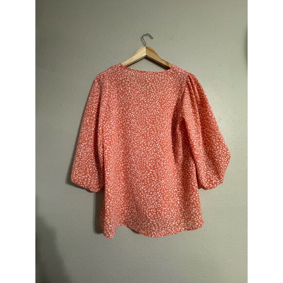 Oddy Coral White Balloon Sleeve Leopard Blouse Small - Picture 2 of 5